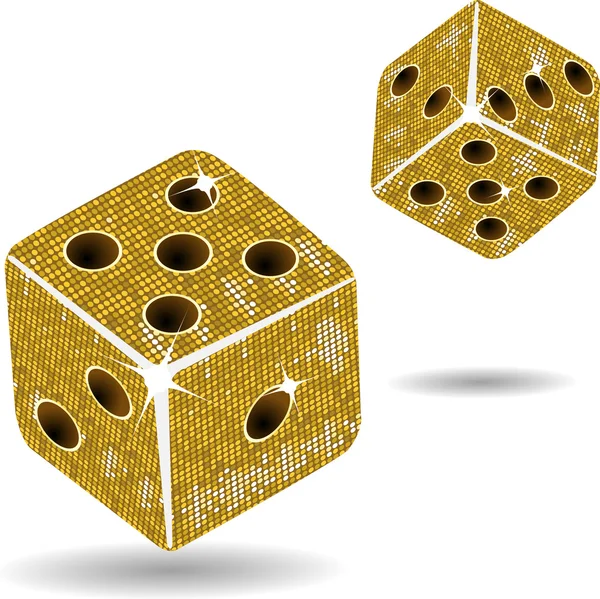 Gold mosaic dice and shadows — Stock Vector