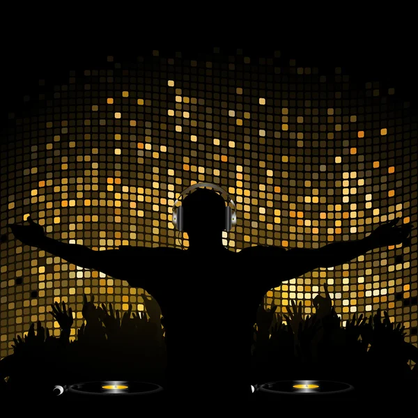 Gold mosaic dj and crowd — Stock Vector
