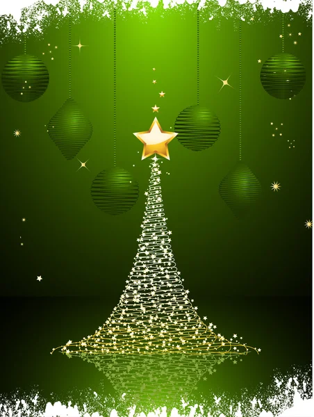 Arbre de Noël vert et or portrait de fond — Image vectorielle