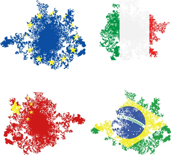 Bandiere grunge europee, italiane, cinesi e brasiliane — Vettoriale Stock