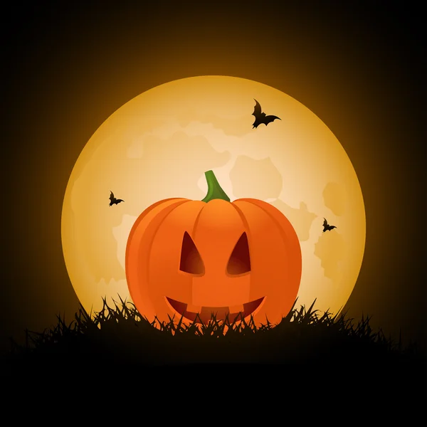 Zucca di Halloween e luna piena — Vettoriale Stock