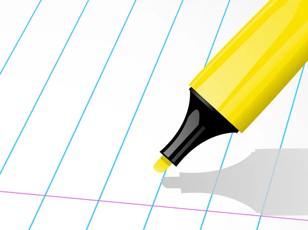 Highligher kalem ve çizgili kağıt — Stok Vektör