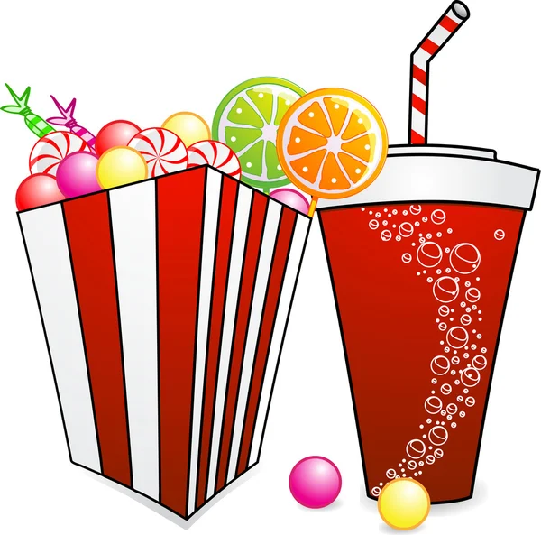 Choisissez et mélangez des bonbons et un soda — Image vectorielle