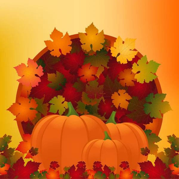 Pumpkin and autumn leaves — Stock Vector