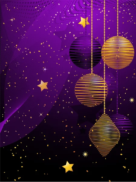 Paars en goud Kerstmis bauble achtergrond portret — Stockvector