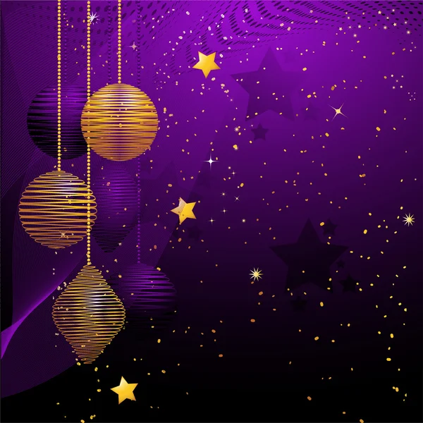 Púrpura y oro Navidad bauble fondo — Vector de stock