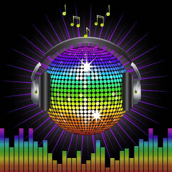 Gökkuşağı discoball ve kulaklıklar — Stok Vektör
