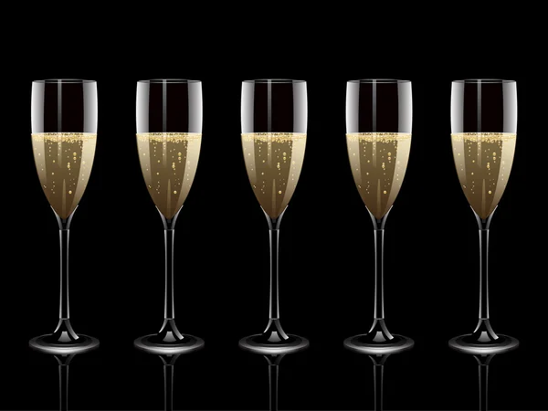 Flautas de champanhe refletidas — Vetor de Stock