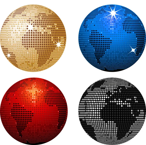 Conjunto de 4 globos mundiais de mosaico —  Vetores de Stock