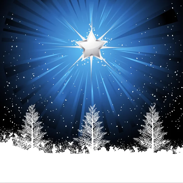Estrela brilhante e árvores de Natal — Vetor de Stock