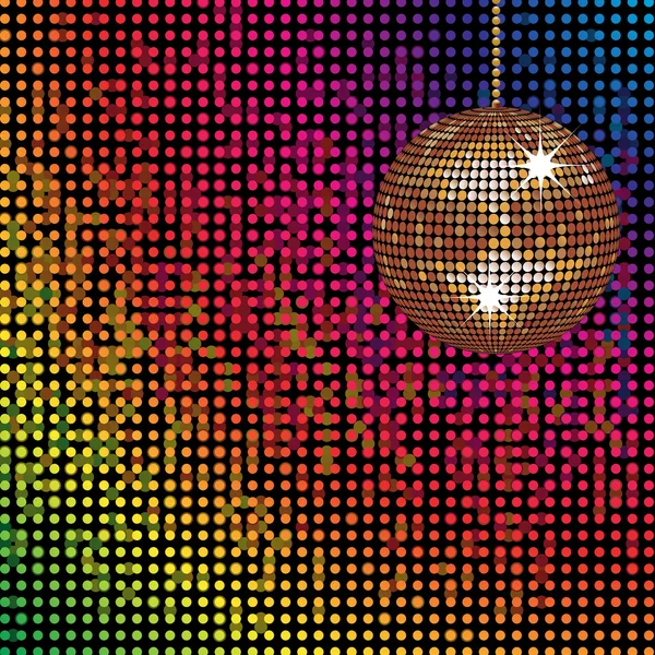 Köpüklü disko topu ve renkli mozaik ışıklar — Stok Vektör
