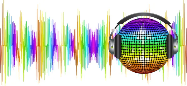 Ondas de sonido Spectrum y bola disco — Vector de stock