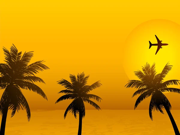 Tropické slunce a letadlo — Stockový vektor