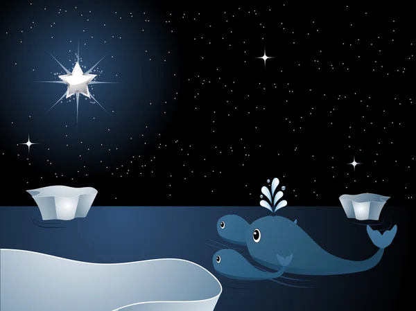 Baleias observando a estrela —  Vetores de Stock