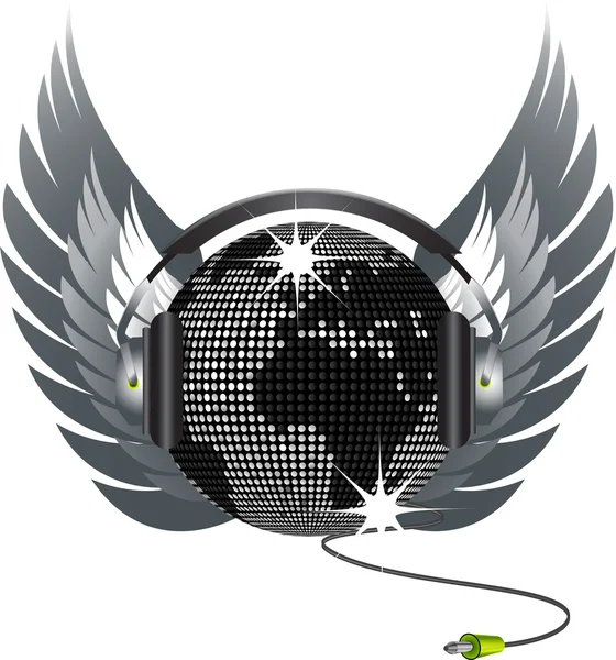 Globe mondial boule et ailes disco — Image vectorielle