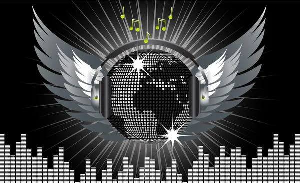 Wereld globe disco bal en vleugels — Stockvector