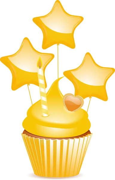 Yellow birthday cupcake — Stock Vector