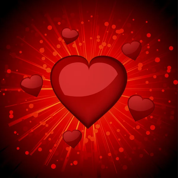 Coeurs brillants fond starburst — Image vectorielle