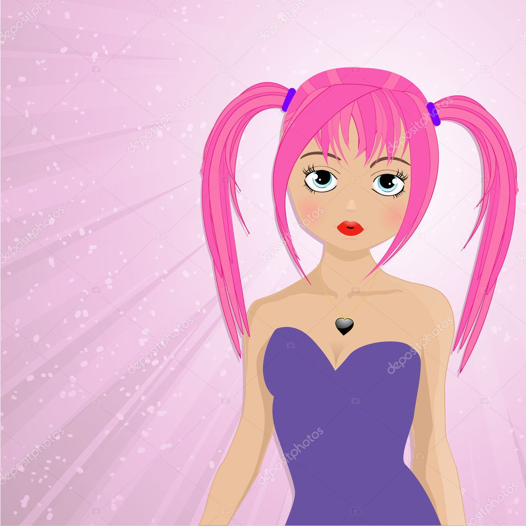 Cute anime girl with purple eyes and pink hair Vector Image