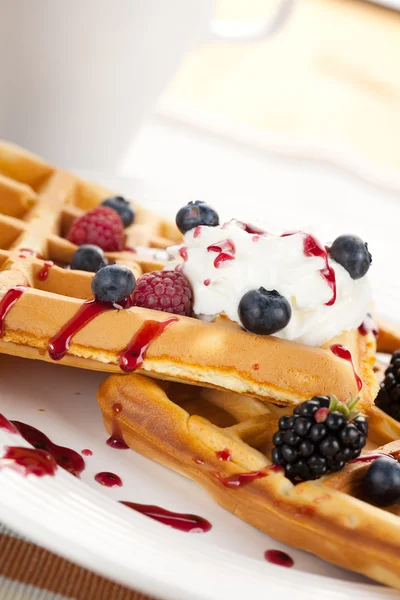 Tasty waffle with fruits — Stock Photo, Image