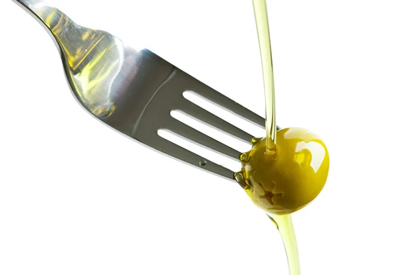 Groene olijf en olijfolie — Stockfoto