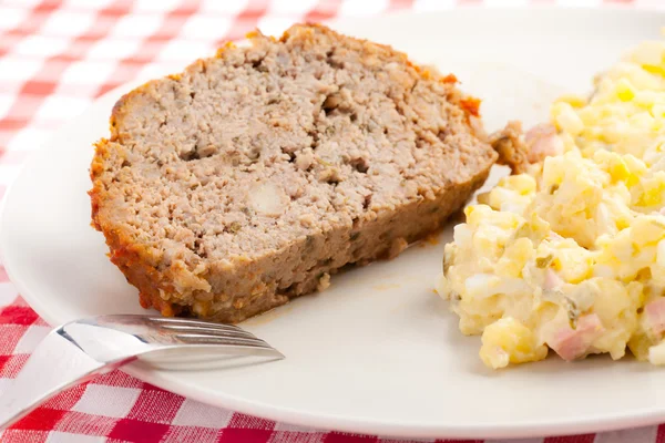 stock image Baked meatloaf with potato salad