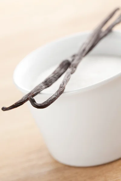 Vanilla beans with sugar — Stock Photo, Image