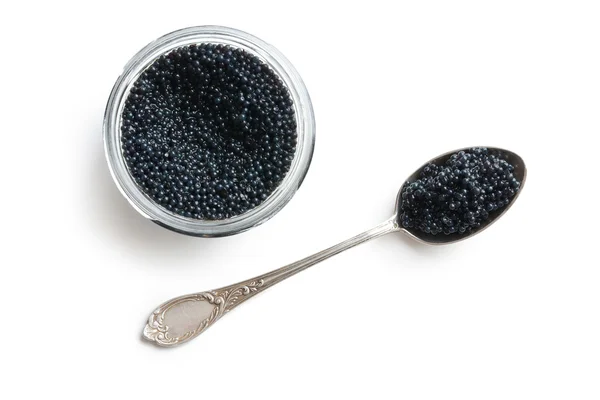 Caviale nero in cucchiaio — Foto Stock