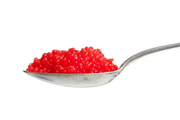 Roter Kaviar im Löffel — Stockfoto