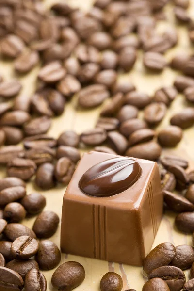Çikolatalı pralin ve kahve çekirdekleri — Stok fotoğraf