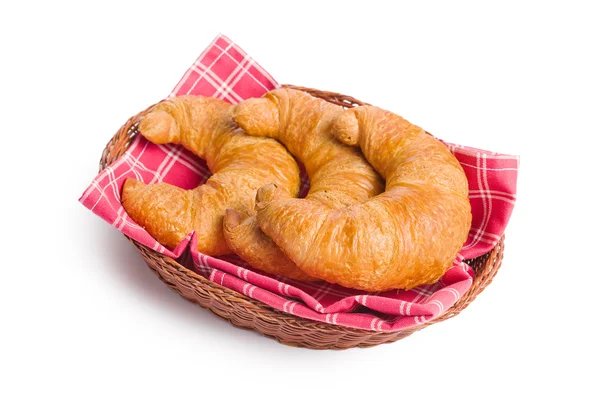 Friss croissant-t a kockás szalvéta — Stock Fotó