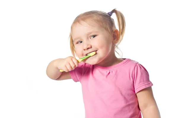 Criança escovar os dentes — Fotografia de Stock