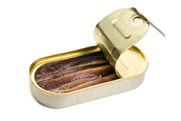Anchovies fillets in tin can — Stock Photo, Image
