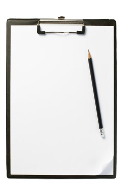 Clipboard with blank paper and pencil clipart