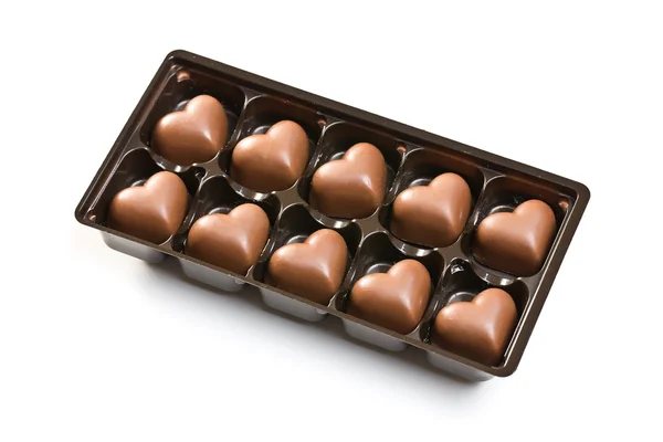 Шоколадні серця в коробці — стокове фото