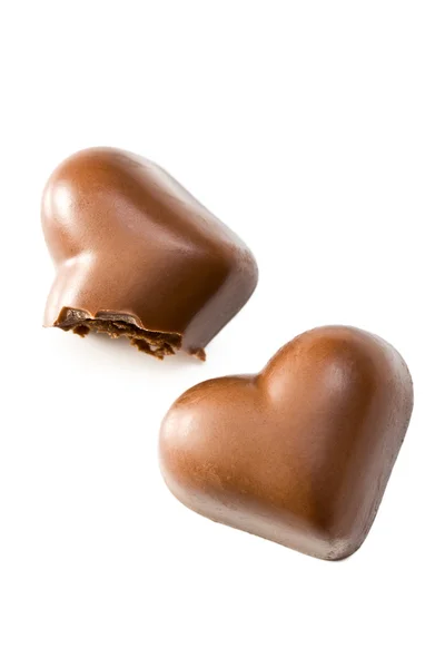 Pokousaný čokoládové srdce — Stock fotografie