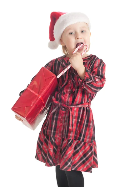 Little girl with xmas gift — Stock Photo, Image