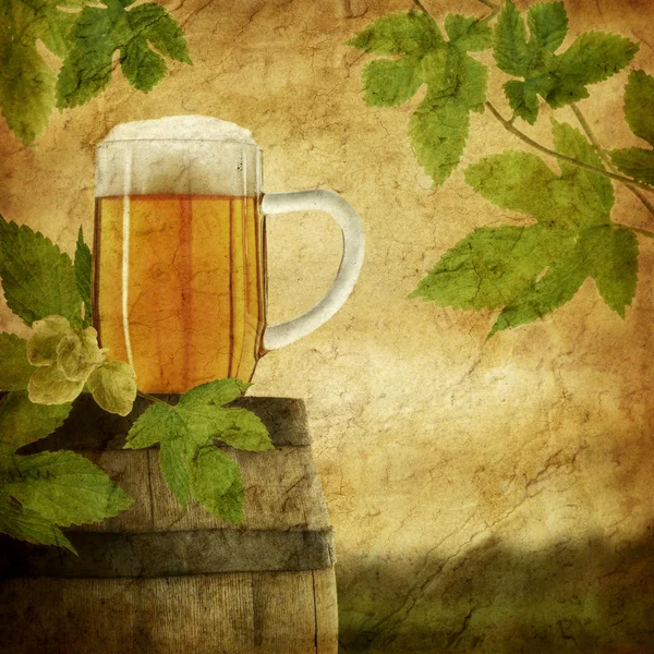 Grunge beer and hop plant in retro style — Stockfoto
