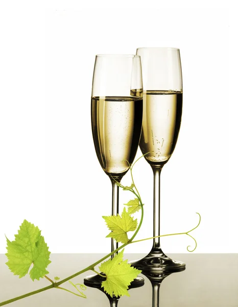 两杯香槟，在白色背景上孤立 — 图库照片