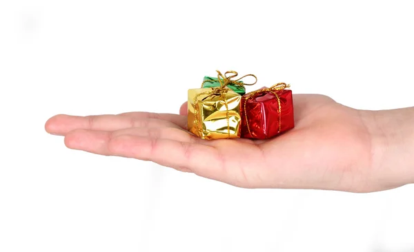 Geschenkboxen zur Hand — Stockfoto