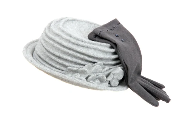 Šedý klobouk a rukavice — Stock fotografie