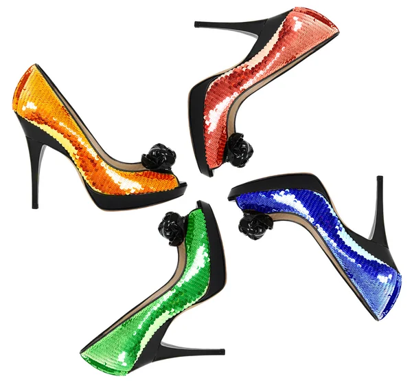 Женская обувь с блестками цвета — стоковое фото