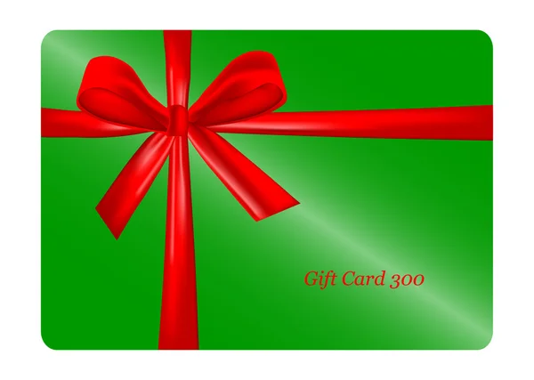 Green gift card with red ribbon — Stock Photo, Image