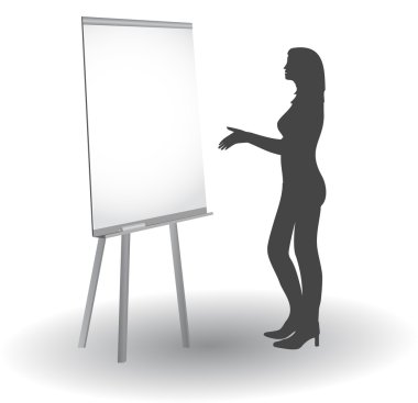 Woman standing at the blackboard clipart