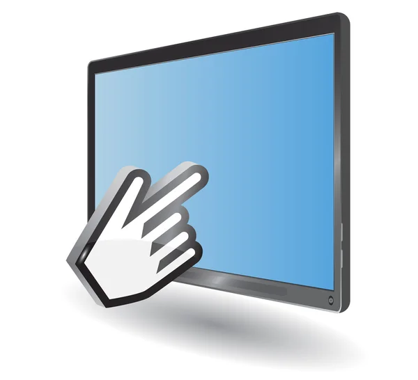 Blue tablet pc and hand cursor — Stock Vector