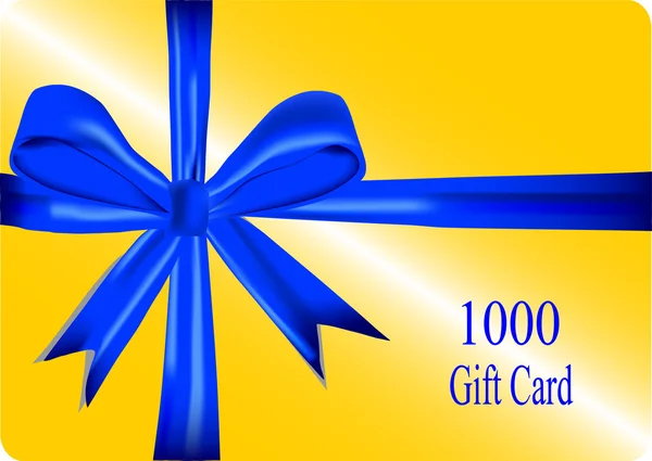Gift card with blue ribbon — Stock Photo, Image