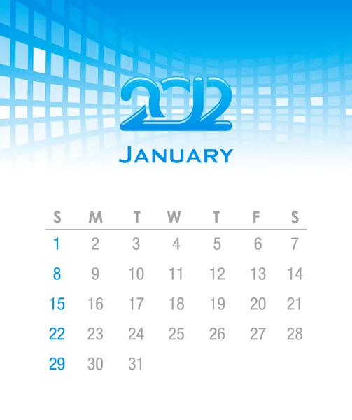 Calendario vettoriale mensile 2012 - gennaio — Vettoriale Stock