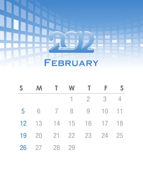 Calendario vettoriale mensile 2012 - febbraio — Vettoriale Stock