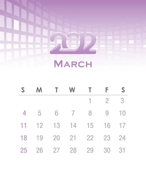 Calendário vectorial mensal para 2012 - Março — Vetor de Stock