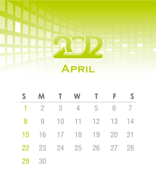 Calendário vectorial mensal para 2012 - Abril — Vetor de Stock